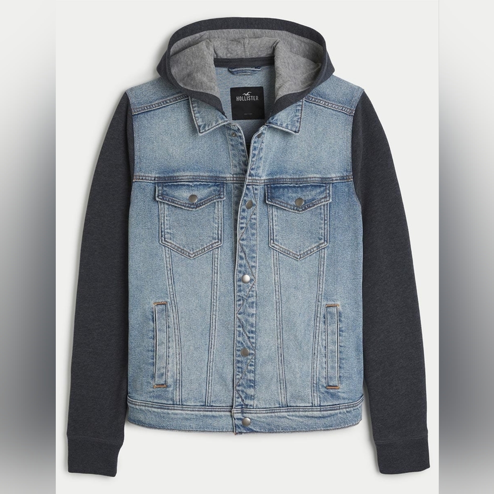 Rare Men's Hollister Jacket Flex Denim Hoodie XL Gray Blue